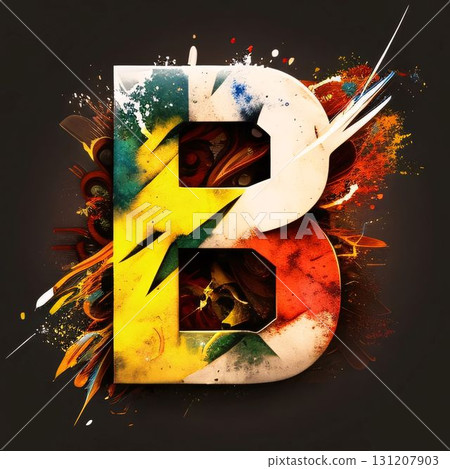 Colorful Grunge Letter B With Paint Splashes Over Black Background 131207903