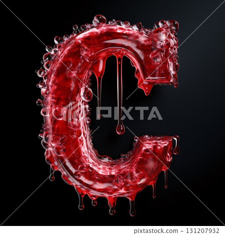 Letter C made of red liquid on black background. 3d rendering Letter C made of red liquid on black background. 3d rendering 131207932