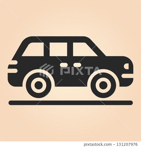 Black car icon, boxy design on beige background. 131207976