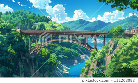 The ancient stone bridge, built for rice farmers, spans the river in a narrow mountain gorge. 131208098