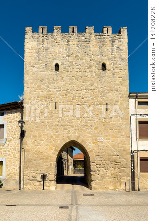 Medieval stone tower in Santa Gadea del Cid, Burgos, Spain, serving as an ancient gateway to the 131208228