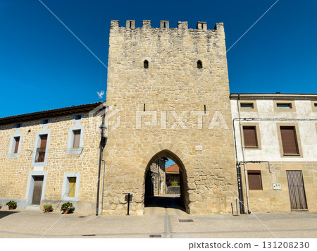 Medieval stone tower in Santa Gadea del Cid, Burgos, Spain, serving as an ancient gateway to the Medieval stone tower in Santa Gadea del Cid, Burgos, Spain, serving as an ancient gateway to the 131208230