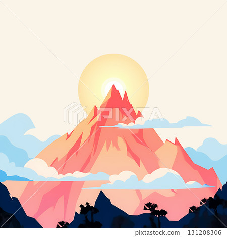 沐浴在晨曦中的雄偉山脈的插圖 131208306