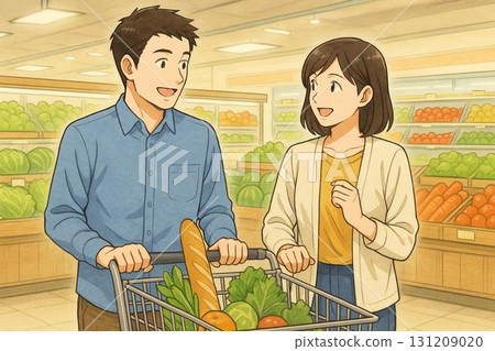 Couple shopping supermarket anime style 131209020