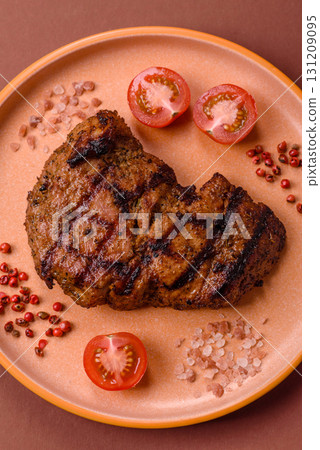 Meat, juicy beef steak grilled cooked to perfection for lunch. Barbecued steak Meat, juicy beef steak grilled cooked to perfection for lunch. Barbecued steak 131209095