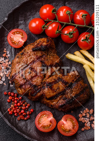 Meat, juicy beef steak grilled cooked to perfection for lunch. Barbecued steak Meat, juicy beef steak grilled cooked to perfection for lunch. Barbecued steak 131209111
