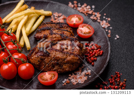 Meat, juicy beef steak grilled cooked to perfection for lunch. Barbecued steak 131209113