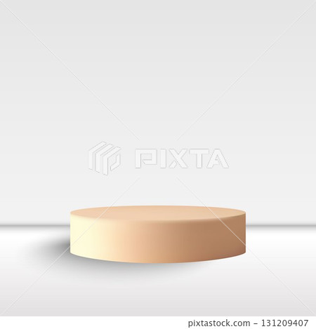 Minimalist empty beige podium for product display on white background. Minimalist empty beige podium for product display on white background. 131209407