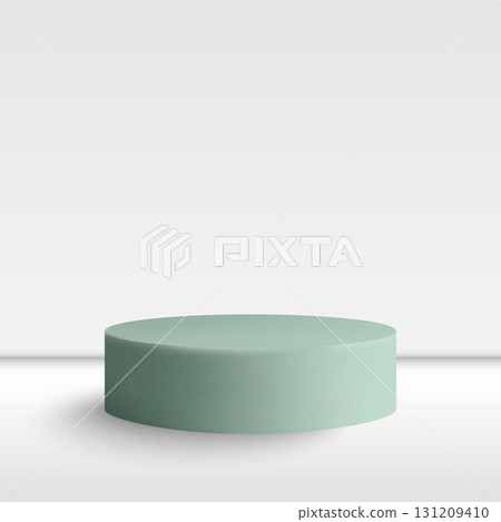 Modern cylindrical stand for presentation on a light studio background. 131209410