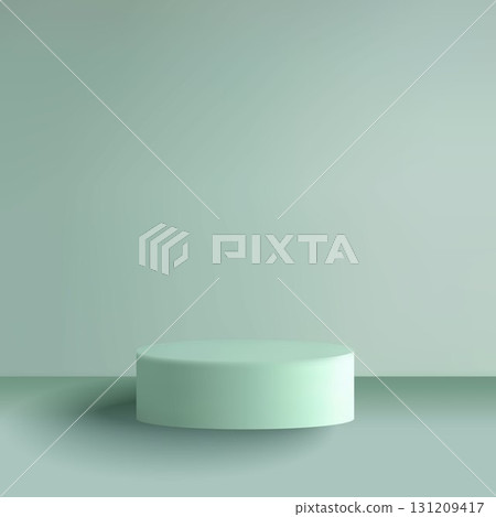 Modern cylindrical stand for presentation on a monochrome studio backdrop. Eps 10 131209417