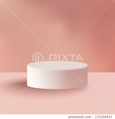 An elegant empty stand for objects in pastel-pink color. 131209423