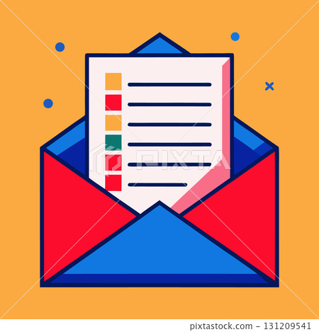 Postal envelope with bullet list note. Flat vector illustration 131209541
