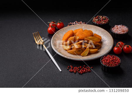 Crispy chicken nuggets, meat takeaway meal with salt. Chicken nuggets, fast food 131209850