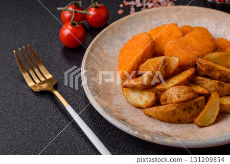 Crispy chicken nuggets, meat takeaway meal with salt. Chicken nuggets, fast food Crispy chicken nuggets, meat takeaway meal with salt. Chicken nuggets, fast food 131209854