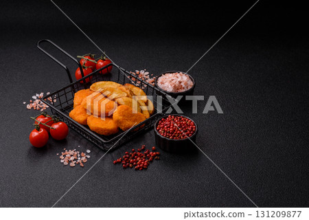 Crispy chicken nuggets, meat takeaway meal with salt. Chicken nuggets, fast food 131209877