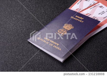 Indian passport and tickets for travelling, flying and doing business. India document, id Indian passport and tickets for travelling, flying and doing business. India document, id 131210008