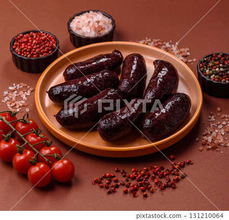 Blood sausage, pudding, meat food with lard and spices. Blood sausage 131210064