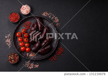 Blood sausage, pudding, meat food with lard and spices. Blood sausage Blood sausage, pudding, meat food with lard and spices. Blood sausage 131210078