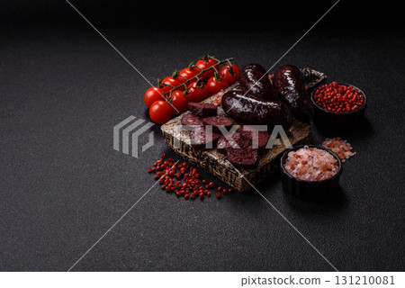 Blood sausage, pudding, meat food with lard and spices. Blood sausage Blood sausage, pudding, meat food with lard and spices. Blood sausage 131210081