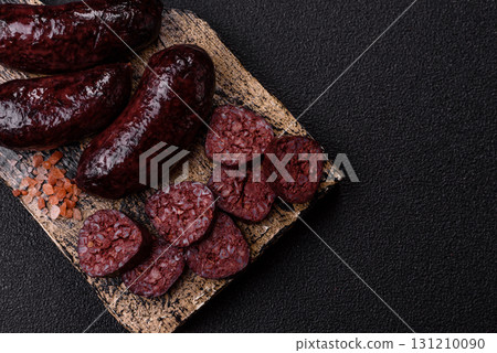 Blood sausage, pudding, meat food with lard and spices. Blood sausage 131210090
