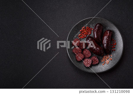 Blood sausage, pudding, meat food with lard and spices. Blood sausage Blood sausage, pudding, meat food with lard and spices. Blood sausage 131210098