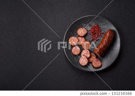 Homemade meat or vegan sausage grilled with spices. Homemade sausage cooked on barbecue Homemade meat or vegan sausage grilled with spices. Homemade sausage cooked on barbecue 131210166