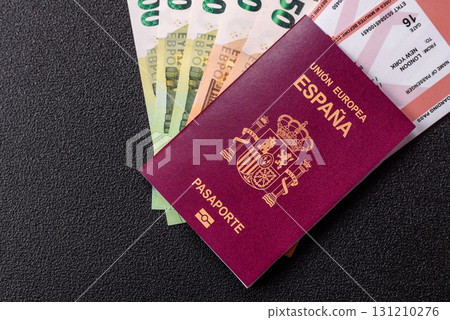 Spain passport for travelling, flying and doing business. Spanish document, id Spain passport for travelling, flying and doing business. Spanish document, id 131210276