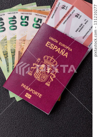 Spain passport for travelling, flying and doing business. Spanish document, id 131210277