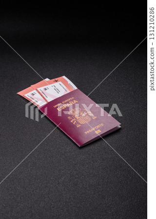 Spain passport for travelling, flying and doing business. Spanish document, id 131210286