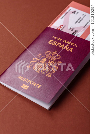 Spain passport for travelling, flying and doing business. Spanish document, id Spain passport for travelling, flying and doing business. Spanish document, id 131210294