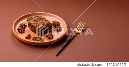 Chocolate brownie cake, food, sweet dessert with nuts rectangular shape. Sweet chocolate brownie 131210315