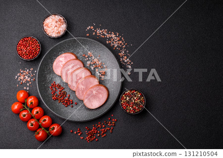 Sliced ham, meat, pork or turkey sausage for sandwiches. Ham slices, food 131210504