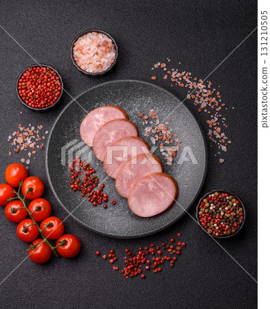 Sliced ham, meat, pork or turkey sausage for sandwiches. Ham slices, food 131210505