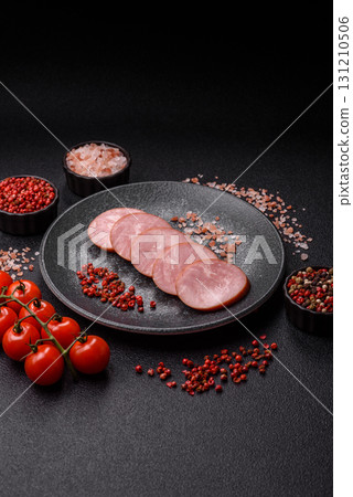 Sliced ham, meat, pork or turkey sausage for sandwiches. Ham slices, food Sliced ham, meat, pork or turkey sausage for sandwiches. Ham slices, food 131210506
