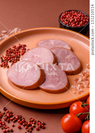 Sliced ham, meat, pork or turkey sausage for sandwiches. Ham slices, food 131210514