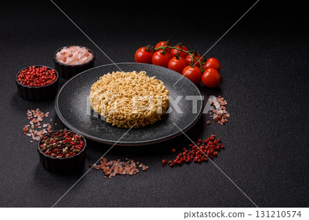 Instant noodles or ramen, Asian food, pasta with vegetables. Noodles, takeaway food 131210574