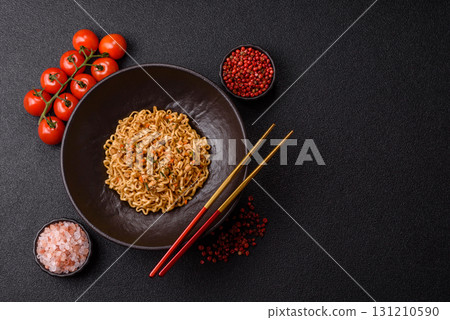 Instant noodles or ramen, Asian food, pasta with vegetables. Noodles, takeaway food 131210590
