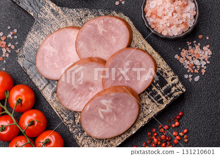 Sliced ham, meat, pork or turkey sausage for sandwiches. Ham slices, food 131210601