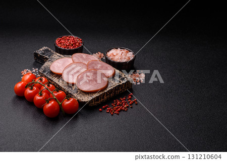 Sliced ham, meat, pork or turkey sausage for sandwiches. Ham slices, food 131210604