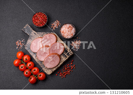 Sliced ham, meat, pork or turkey sausage for sandwiches. Ham slices, food Sliced ham, meat, pork or turkey sausage for sandwiches. Ham slices, food 131210605