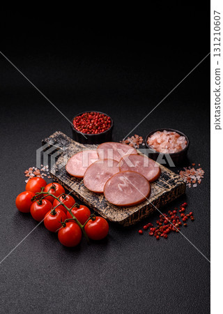 Sliced ham, meat, pork or turkey sausage for sandwiches. Ham slices, food Sliced ham, meat, pork or turkey sausage for sandwiches. Ham slices, food 131210607