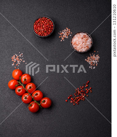 Ingredients for cooking cherry tomatoes, salt, spices and herbs Ingredients for cooking cherry tomatoes, salt, spices and herbs 131210610
