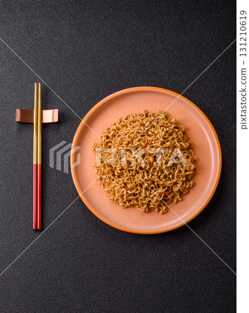 Instant noodles or ramen, Asian food, pasta with vegetables. Noodles, takeaway food 131210619