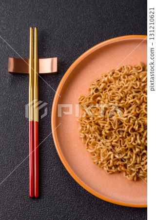 Instant noodles or ramen, Asian food, pasta with vegetables. Noodles, takeaway food 131210621