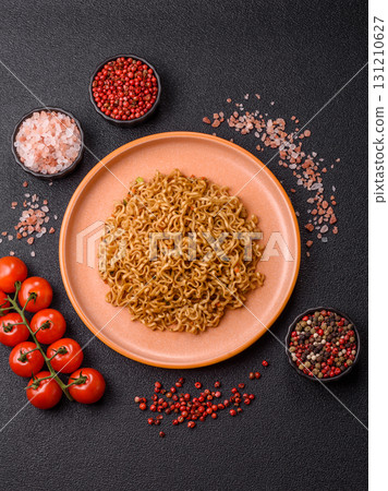 Instant noodles or ramen, Asian food, pasta with vegetables. Noodles, takeaway food 131210627