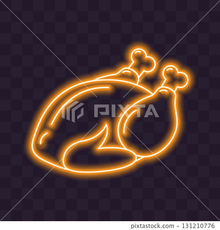 Roasted Turkey Sticker Icon Pictogram Minimalistic Glowing Neon Design Thanksgiving Greeting element 131210776
