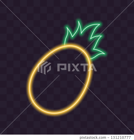 Pineapple with leaves Outline fruits Neon glowing effect Bar Cocktails Themed Sticker Icon Sign idea 131210777