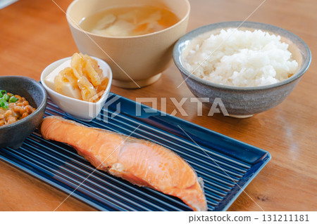 Grilled salmon and natto Japanese breakfast Grilled salmon and natto Japanese breakfast 131211181