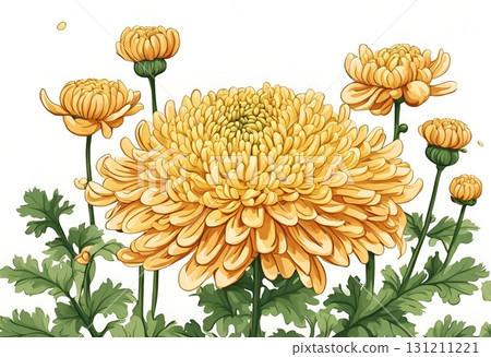 Illustration of beautiful Yellow chrysanthemums, or mums, commonly used for cut floral arrangements to decorate homes and spaces. AI Generated Illustration of beautiful Yellow chrysanthemums, or mums, commonly used for cut floral arrangements to decorate homes and spaces. AI Generated 131211221