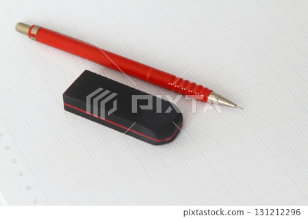 Pencil and eraser isolated on white background Pencil and eraser isolated on white background 131212296